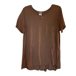 Blair Minimalistic Short Sleeve Boxy 100% Cotton Tunic Peplum Tan Large Womens